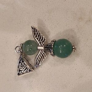 Silver and Green Angel Wing Pendant